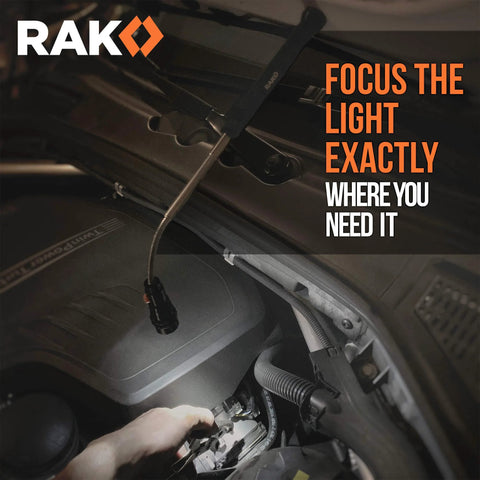 LED magnetic pickup tool with extendable neck illuminating car engine.