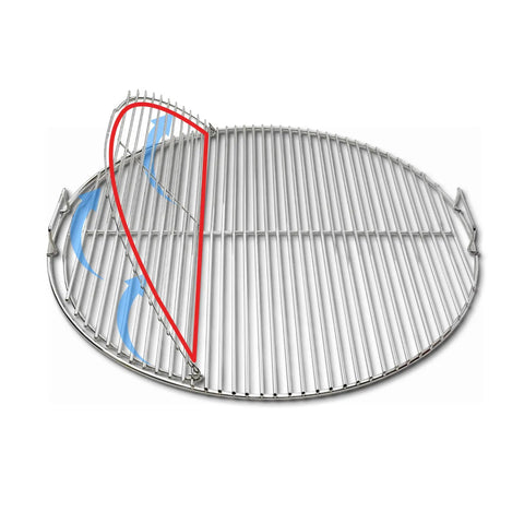 EasySpin 304 Stainless Steel Charcoal Grill Cooking Grate For 22 Inch Kettles With Large Hinged Opening Great For Two Zone Grillin Replacement Grate Compatible With Weber And Other Grills, angled view