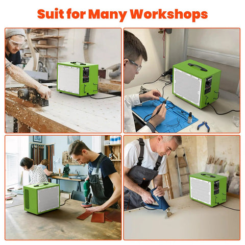 Tabletop Dust Collector For Woodworking Portable Air Filtration System With Timer Function in various workshops