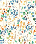 Peel And Stick Floral Wallpaper For Nursery Decor Removable Contact Paper In Colorful Forest Beige Orange Blue No Mess Easy Renters Friendly Room Makeover 17.7 Inch By 118 Inch pattern with colorful leaves.
