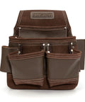 Nine Pocket Full Leather Framer Pouch Brown With Wet Formed Hammer Holder detailed front view on white background.
