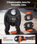 VEVOR 18V Cordless Electric PEX Pipe Press Crimping Tool with 1 inch, 3/4 inch and 1/2 inch replaceable jaws for plumbing.
