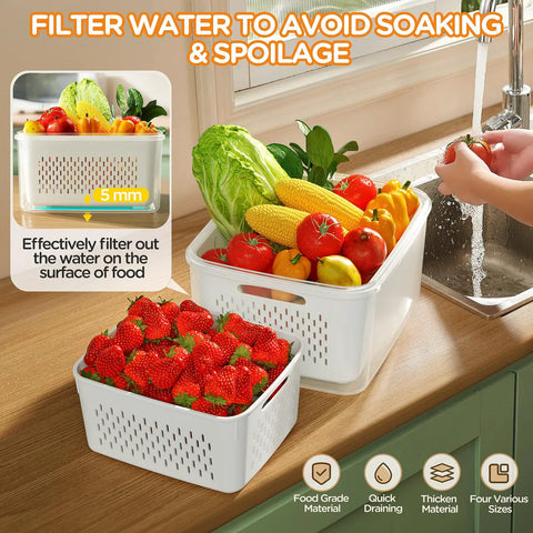 5 Pack Leakproof Produce Containers With Removable Colanders Slick Fridge Organizer Bins Built To Keep Berries Greens And Meat Fresh Longer Tight Seal Quick Rinse Kitchen Game Changer