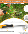 Four teeth weed puller with rubber handle in Three Piece Garden Weeder Set With Rubber Handles Hand Held Uprooting Tools