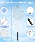 Portable Badminton Set With Anti Sag Net System Pro Grade Regulation Size 20 Foot By 5 Foot Easy Setup Durable Outdoor Net Includes 4 Rackets 3 Shuttlecocks 6 Poles And Carry Bag For Backyard Beach Park Family Fun showing badminton racket features