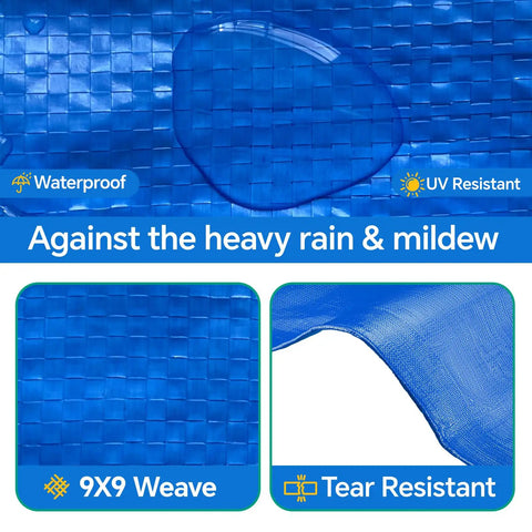 8x10 Ft Tarp Pack Of 4 Ultra Durable 5 Mil Waterproof Poly Tarps showcasing waterproof and UV-resistant features