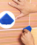 Two Piece Caulking Tool Set For Sealant, Grout, And Caulk Smoothing, Flexible Plastic Tools With 10 Edge Shapes For Kitchen, Bathroom, And Floor Use, Blue in use on tile grout