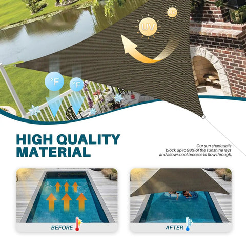 8 By 8 By 11 Foot Triangle Sun Shade Sail Canopy for Outdoor Patio Backyard Deck Garden Brown Durable Breathable UV Blocking Shade Cloth over pool