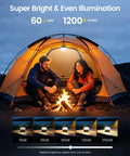 Rechargeable Camping Lantern With 5000mAh Battery, 400 Hour Runtime illuminating a tent at night with people inside