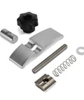 Components of 2 pack mini T track hold down clamps for CNC routers; includes aluminum parts, spring, and screw, for 3018 series machines.