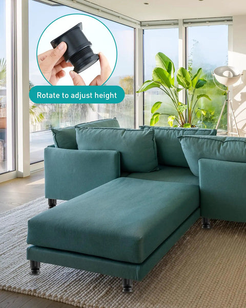 Eight Pack 2 Inch Stainless Steel Furniture Legs With 32 Screws Black Finish installed on sofa for durable upgrade
