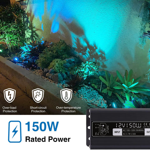 All In One RGBW Low Voltage Landscape Lighting Kit With Transformer And Timer illuminating garden wall with 150W power