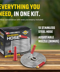 Heavy Duty Stainless Steel Garden Hose With Nozzle, Kink Free And Rust Resistant, Flexible And Lightweight Water Hose on display