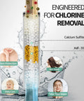 Diagram showing chlorine removal process in 12 Inch Rain Shower Head With NSF Filtered Handheld Spa Like Combo, highlighting benefits.