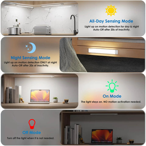 Under Cabinet Motion Sensor Lights 3 Pack Magnetic Rechargeable Bar Wireless Stick On Night Light For Kitchen Cupboards Cool White