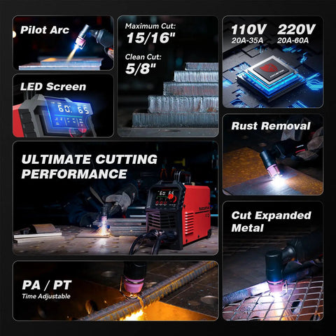 Image showing 60 Amp Plasma Cutter With Non-Touch Pilot Arc, Dual Voltage 110V 220V, Upgraded Large LED Display, cutting metal.