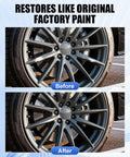 Before and after comparison of Pro Shop Gloss Gray Rim Repair Kit For Scuffed Street Whips And Curb Rash With Durable Waterproof Paint.