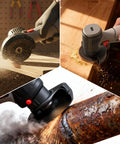 Beast Of A Brushless Cordless Angle Grinder Kit With 19500 RPM Dual 16.8V 2000mAh Batteries 6 Cutting Discs in use on wood and metal