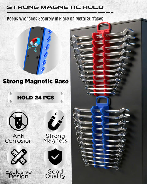 Heavy Duty 2 Pack Magnetic Wrench Organizer Boots SAE Metric Tools Into Place On Shop Carts Drawers Or Pegboard Walls Keeps Your Rig Running Smooth All Day Long