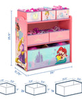 Disney Princess Six Bin Toy Storage Organizer For Kids, Fun Colorful Toy Bin With Princess Graphics, Safe, Sturdy Playroom Organizer For Ages 3 Plus To Tidy Up Messy Rooms