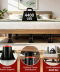 Four Piece Adjustable Bed Support Legs With Reinforced Steel Brackets, Holds Up To 4400 Pounds Per Leg, Ranges From Eight To Thirteen Point Five Inches, Built Tough Heavy Lifters To Ban Saggin And Silence Creaky Queen King Frames under mattress providing bottom support.