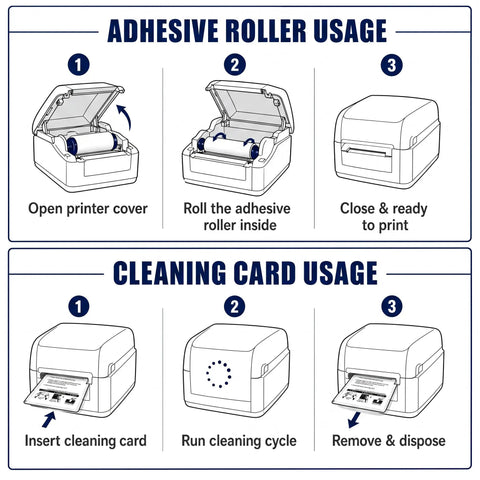 Instructions for using Top Shelf Card Printer Deep Clean Kit With Five Adhesive Rollers And Five Premium Maintenance Cards.