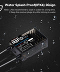 Close-up of R8FG 8CH Gyro Receiver With 2.4GHz Long Range Telemetry, water-resistant design with IPX4 splash-proof rating, V2.2 model