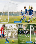 12x6 Ft Foldable Steel Backyard Soccer Goal with Weatherproof Net, teens playing practice drills, goal set with 6 training cones