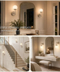 KoKo&Yukina 2 Pack Nickel Mid Century Wall Sconce Bedroom Bulb Included displayed in a stylish living room with mirror.
