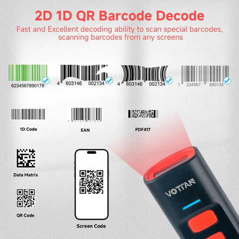 Bluetooth QR Barcode Scanner With Charge Stand And Rechargeable Battery Fast 1D 2D PDF417 UPC Codes Pocket Reader scanning barcodes