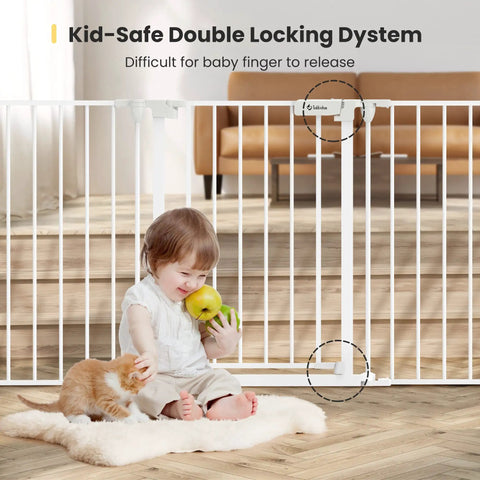 Deluxe Walk Through Pet Gate For Stairs And Doorways One Hand Operation Hardware Mounted Extra Wide Opening baby and kitten