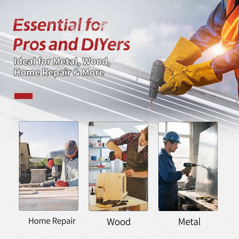 Image showcasing DIY and professional tasks in home repair, woodwork, and metalwork with tools for diverse applications.