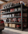Heavy Duty 5 Tier Garage Shelving Unit Packing 5000 Lbs Metal Storage Rack Adjustable Industrial workhorse shelf for tools and supplies.