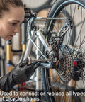 Person using 2 In 1 Bicycle Chain Plier Tool Link Pliers For Quick Link Opening And Closing on bike chain, maintenance setup.