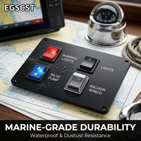 Rocker Switch Kit With Multi Color LED Lights And Waterproof Cover, marine panel with running lights and bilge pump