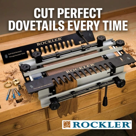 Versatile Dovetail Jig Kit With Router Template Guide Bushing And More for woodworking on a wooden workbench