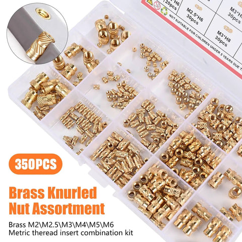 Brass Heat Set Threaded Inserts Kit For Plastic And 3D Printing, 350 Pcs M2 To M6 Female Knurled Nuts With Metric Threads