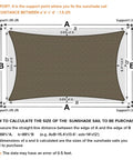 Mocha 7x9 Sun Shade Sail Keeps You Cool No Sweat, HDPE fabric layout with measurements for installation