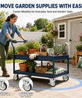 Smooth And Sturdy 5 Inch Rubber Caster Wheels In Blue featuring a garden cart for easy mobility with two swivel and two side brakes.