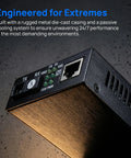 Snag This Gigabit Fiber Optical Media Converter For Serious Speed Up To 3Km With Auto Negotiation On 10 100 1000Mbps And Smooth Single Mode SC Upto Connections That Totally Smash Network Lag close-up of rugged metal casing and ports.
