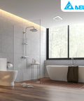 Modern bathroom with Quiet Bathroom Exhaust Fan With Brushless DC Motor, Energy Efficient No Fuss Performance, ceiling mounted.
