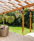 Outdoor pergola with wooden beams supported by heavy duty 4 pack rafter brackets kit 4x4 inches actual 3.6x3.6 built to last steel