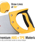 15 Inch Hand Saw With 7 TPI For Wood Cutting, Ergonomic No Slip Rubber Grip, close-up of handle and blade edge