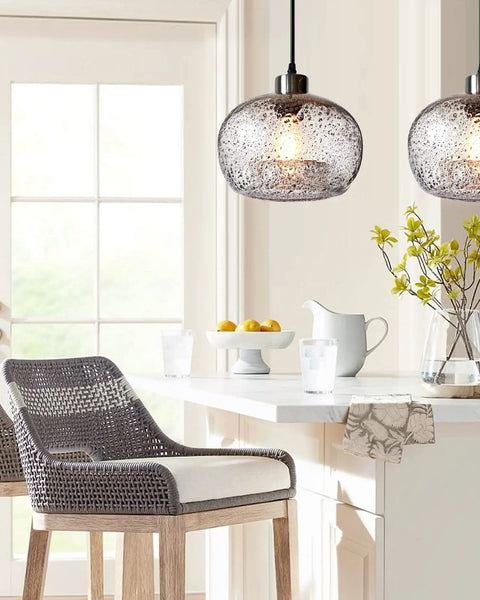 Pendant Lighting For Kitchen Island Two Pack Hand Blown Glass Bubbles With Pumpkin Shape Blue Finish Dope Modern Ceiling Fixtures