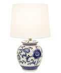 Blue And White Floral Ceramic Table Lamp With White Cotton Shade Small Size On Off Switch 60W Max Bulb For Bedroom Nightstand Or Living Room Decor Accent Lighting For Cozy Nighttime Ambiance.