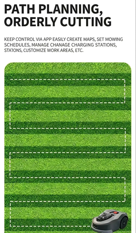 Vision Guided Lawn Robot Mower With 22 Centimeters Wide Cutting Track illustrating path planning and orderly cutting.