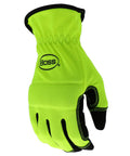 High Visibility Dexterity Work Gloves With Synthetic Leather Palm, Knuckle Guard, Spandex Backing, Abrasion Resistant, Green, Large