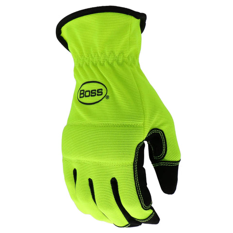 High Visibility Dexterity Work Gloves With Synthetic Leather Palm, Knuckle Guard, Spandex Backing, Abrasion Resistant, Green, Large
