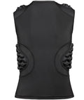 Back view of black youth padded compression shirt with chest guard for football basketball lacrosse, machine washable