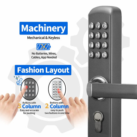 All Metal Mechanical Door Lock MX230G With Six Digit Keypad And Key Entry, No Power Needed, 665000 Plus Combinations, Built Tough